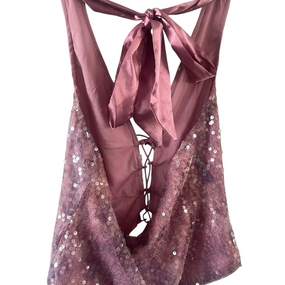 Nasty Gal Pink Sequin Lace-Up Tank Top - Picture 5 of 9
